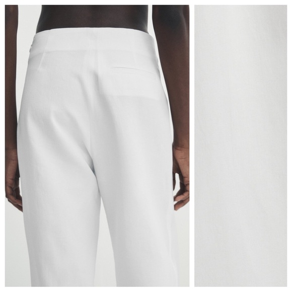 NWT. Massimo Dutti White Wide-Leg Waxed Trousers with Buttoned Strip. Size 6. - Picture 4 of 12